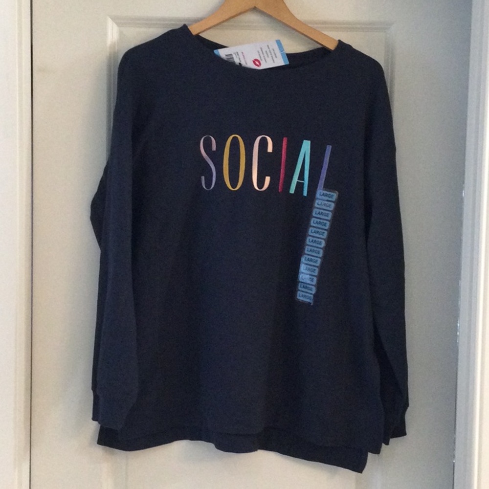 WILDFOX New Black Sweatshirt Has multicolored SOCIAL printed on front Large